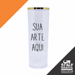 Long Drink Tranparente com Borda Dourada Acrilico  1x0  Brilho 350ml